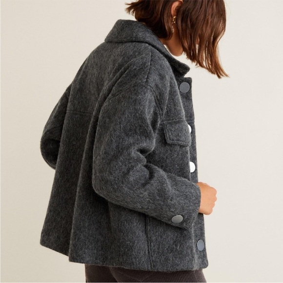 Mango Dark Grey Buttoned Short Coat Jacket - Picture 4 of 9